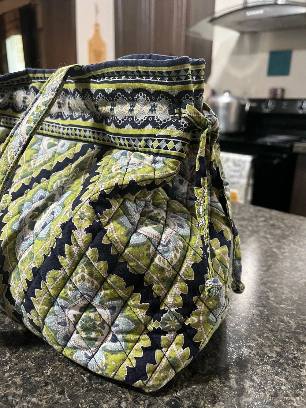 Vera Bradley Navy and Lime Green Quilted Tote